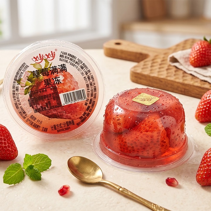 Descubre los 11 sabores frutales de las copas de gelatina de frutas premium.